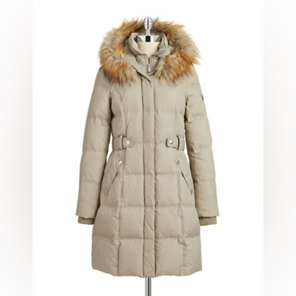 Dkny Faux Fur Snap Tab Gilet Coat-TAUPE-Medium